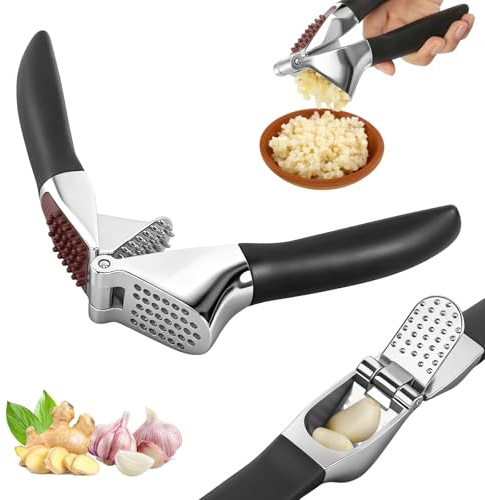 Spremiaglio in acciaio inox in lega di zinco, tritatutto professionale da cucina con impugnatura comoda e antiscivolo, schiaccia l'aglio e lo zenzero senza sforzo, facile da pulire