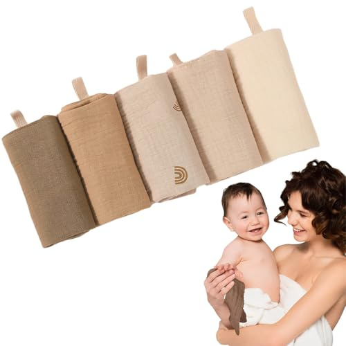 Set di 5 fasce in mussola per neonati, 26 x 25 cm, asciugamani riutilizzabili per il viso dei neonati, assorbenti e traspiranti per la pelle sensibile dei neonati, unisex per bambine e bambini