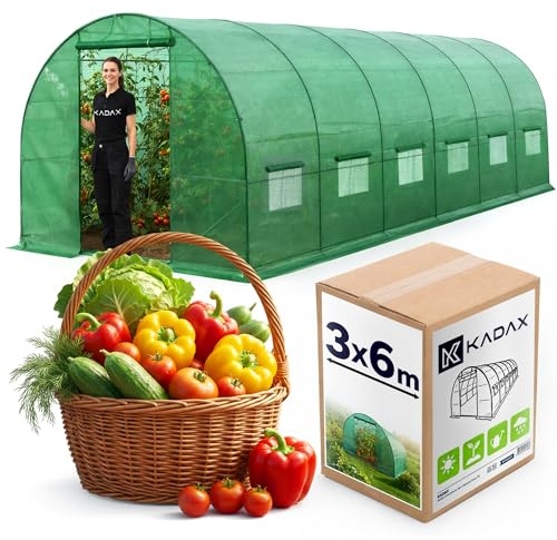KADAX Invernadero de 6 x 3 m, con marco de acero galvanizado y resistente película de polietileno, túnel para tomates y tomates
