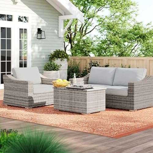 Rattan Wicker Fully Assembled 3 Person Seating Group with Plush Cushions Perfect for Outdoor Relaxation