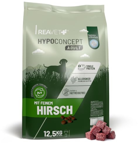 REAVET HYPOCONCEPT hundtorrfoder hjort – single proteinformel 12,5 kg I spannmålsfri och utan socker torrfoder för alla hundar och raser, även för känsliga hundar och allergivänlig