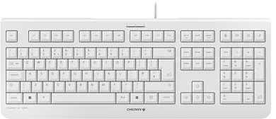 CHERRY KC 1000, Clavier Filaire, Disposition UK (QWERTY), Plug & Play Via Un Port USB, Design Plat, Frappe silencieuse, Blanc grisé