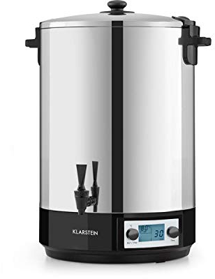 Klarstein KonfiStar Digital - Caldera de cocción, Para confituras y termo, Temperatura ajustable 30-110 °C, Programable 20-120 min, Conserva temperatura, Acero inoxidable, Volúmen 40 Litros, Plateado