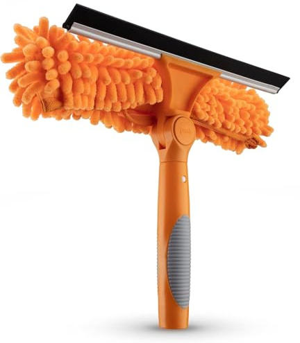 Window Squeegee and Microfiber Scrubber 2-in-1 Combo // Multi-Angle Window Cleaning Tool // Window Washing Equipment for Solar Panel and RV Windshield // Threaded Window Cleaner (pole sold separately)