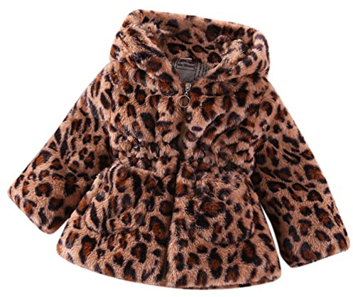 OBEEII Cappotto per Neonate, Giacca con Cappuccio in Pile Leopardato Giacche Invernali e Cappotti Vestiti con Cappuccio Cappotto Mantello Giacca Spessa Vestiti Caldi Leopardo Marrone 18-24 Mesi