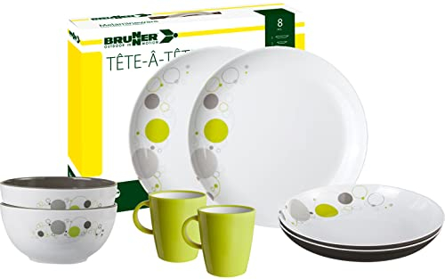 Brunner 0830143N.C7B Set de vaisselle de camping pour 2 personnes, Thête-à-Tête Space, 8 pièces