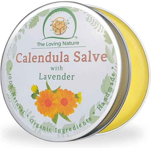 The Loving Nature Calendula Salve - Natural Sunburn Relief, Lip Balm, Tattoo Ointment, Cuts, Scrapes, Mild Burns, Insect Bites | Gardening and Working Hands Cream (100ml)