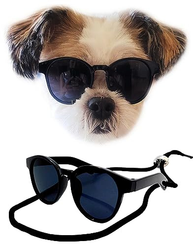 G014 Small Breed up to 15lbs Dog Cat Pet Puppy Panto Round Sunglasses (Panto Black)