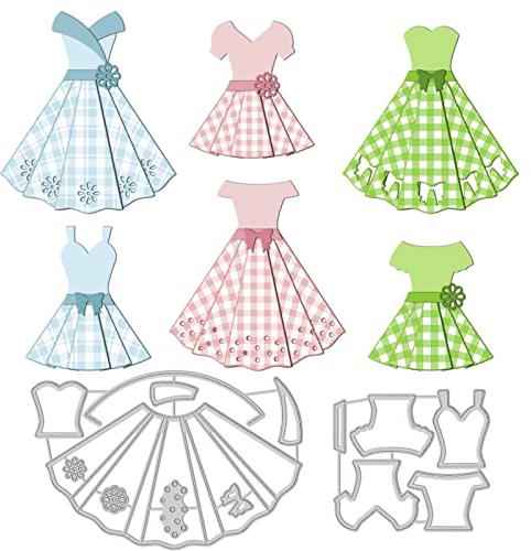 GLOBLELAND 3D Faltenrock Stanzformen Damenkleid Longuette Cocktailkleid Prägeschablone Metallstanzen Für Scrapbooking DIY Papierhandwerk Album Dekoration