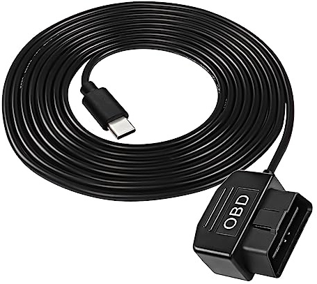 XMSJSIY OBD strömkabel för dash kamera typ C OBD2 strömkabel adapter hardwire laddare kabel med strömbrytare knapp 24-timmars övervakning för dash kamera GPS DVR – 3,5 m