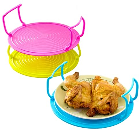QUHUOYAO 3 x Mikrowellentablett, zusammenklappbar, Mikrowellenteller, Stapler, multifunktional, Mikrowellen-Gestell, Dampfblech, Gestelle mit Griff, Ofenausrüstung, Griff, Kochausrüstung, Zubehör