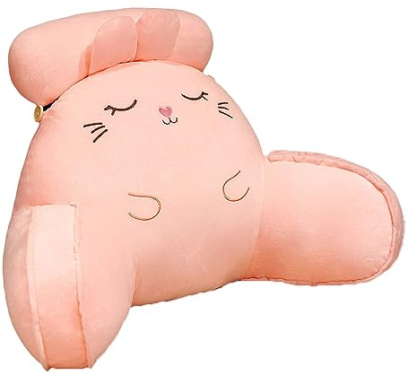 Uaste Lumbar Support Reading Pillow - Comfy Cuddle Cushion for Bed - Ideal For Relaxing, Reading, Gaming - Soothing Adult Backrest Lounge Cushion (Pink Rabbit)