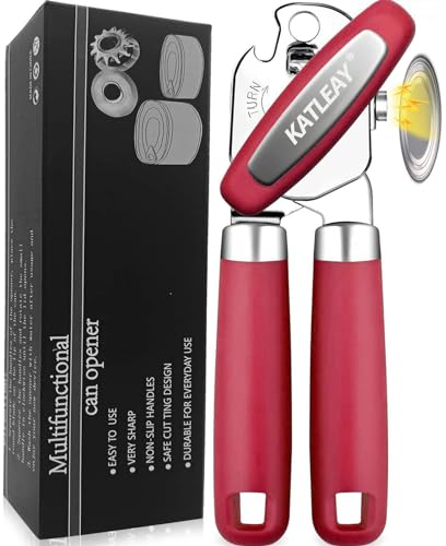 Dosenöffner, dosenöffner manuell, Multifunktionaler can opener, Hochleistungs Edelstahlöffner, Büchsenöffner mit Rutschfest Griff und Ergonomischer Drehknopf, für Senioren, Köche, Camping (Rot)