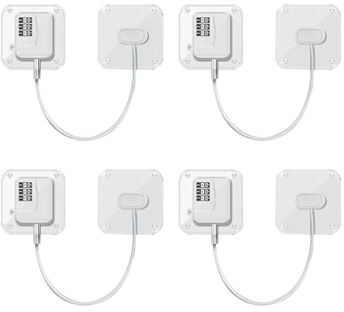 KIZZHISI Refrigerator Lock (4 Pack), Heavy Duty Combination Fridge Lock, for Fridge, Cabinets, Window, Drawers and Child Safety Cabinet Lock, Strong Non-Marking Adhesive No Drilling (White)