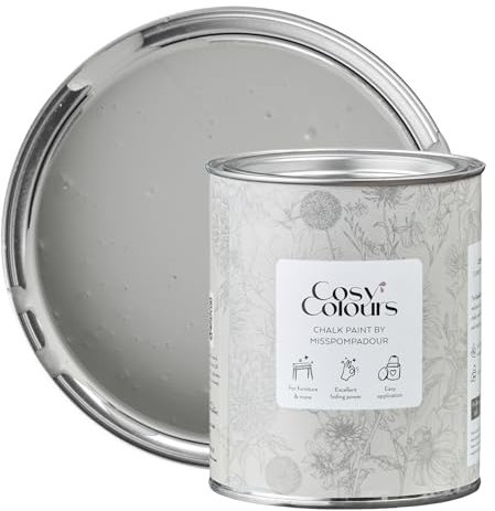 MissPompadour Kreidefarbe für Möbel grau 750ml, Quiet Moments Grey - Holzfarbe, Holzlack matt innen - Möbellack, Möbelfarbe ohne Schleifen - Kreidefarbe für Holz - CosyColours