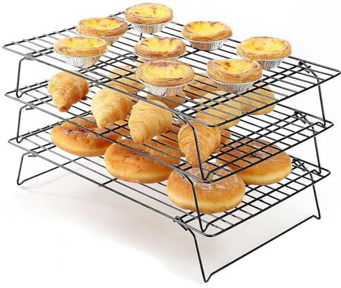 Bssowe Griglia Raffreddamento Dolci, 3 Livelli Griglia di Raffreddamento, Rack di Raffreddamento Antiaderente, Griglia di Cottura, Graticola in Acciaio per Biscotti, Torte, Dessert da Cucina