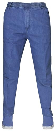 WJL WHISPERING JONES LONDON Mens Elasticated Waist Jeans Stretch Denim Smart Work Straight Pants Trousers, Mid Wash, M
