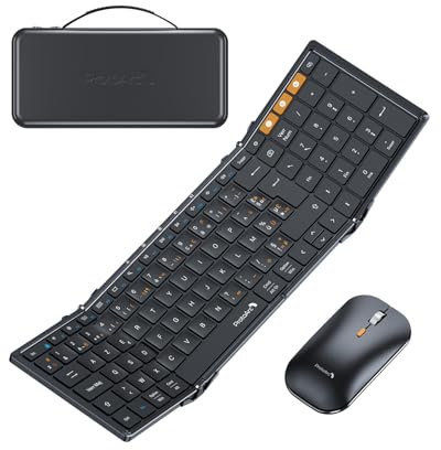 ProtoArc Clavier Souris sans Fil Pliable, XKM01 Clavier Bluetooth AZERTY pour Affaires et Voyages, 2.4G + Dual Bluetooth Pleine-Taille Clavier iPad Portable pour Telephone Tablette