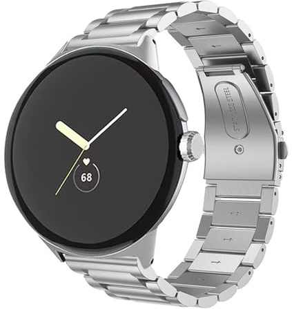 CoverKingz länkarmband i rostfritt stål kompatibelt med Google Pixel Watch 1/2/3 – ersättningsarmband 22 mm rostfritt stålarmband – metallarmband silver, 175 Millimeter, Rostfritt stål