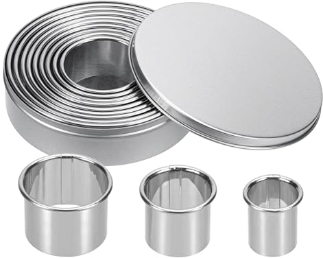 Bczhieulw 12 emporte piece patisserie, emporte piece rond, largeur : de 2,4 à 11,2 centimètres (12 tailles), hauteur de 3 centimètres, pour la fabrication de pâtisseries, biscuits, etc.