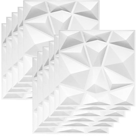 Fosoloni 12 Stück 3d Wandpaneele，Wandpaneel Diamant，30 × 30cm Matt Weiß Diamant Paneele Wand, PVC Gaming Wandpaneele, für Dekoration von Wohnzimmer, Schlafzimmer, Badezimmer