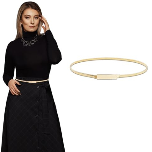SULIUDAJI Cintura Donna Sottile Oro Cinture in Metallo Oro Cintura a Catena per Abiti e Pantaloni Catena con Elastico