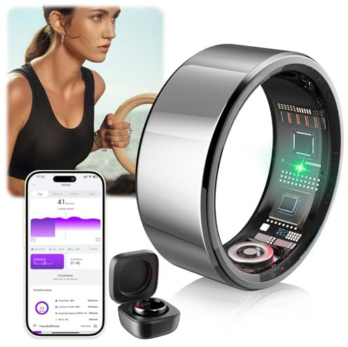 IUHFSIFS Upgrade Smart Ring für Fitness&Tracking【4.0 Supraleiter-Chip】【Herzfrequenz- & Schlafüberwachung - Präzise & Effizient】 IP68 Wasserdicht, SPO2, Android & iOS, Silber 10#