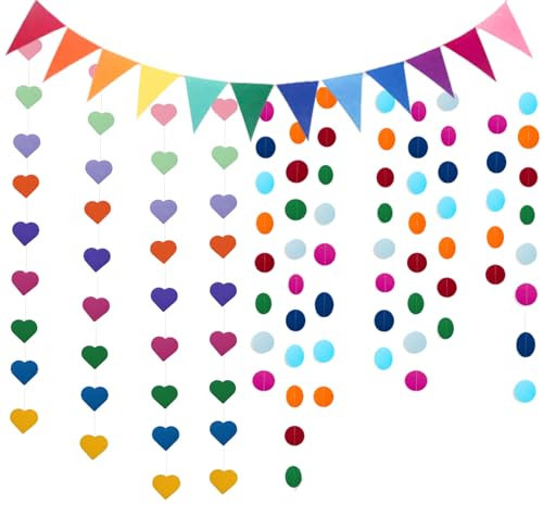 4 Metri Ghirlanda di Carta Rotondo,Ghirlanda di Carta Decorazione,Scintille Luminose Stelline Scintillanti Matrimonio – Kit di Decorazioni Variopinto per Feste con Cerchi Floreali e Bandiere