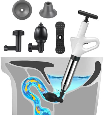 Deboucheur Canalisation, Ventouse Deboucheur avec Baromètre, Débouche Toilette avec Quatre Ventouses pour les Toilettes, les Salles de Bains, les Éviers et les Canalisations