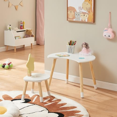 [en.casa] Barnbordsset Lallega barnbord med stol månform vit gul och natur av MDF och trä