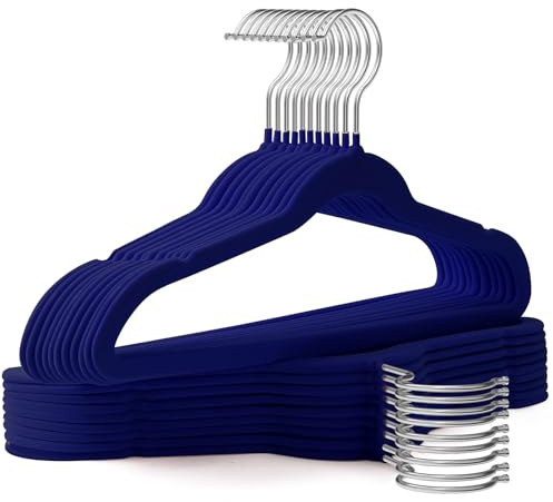 Uinicor Kids Hangers 50 Pack,14 Inch Kids Velvet Hangers Slim & Space-Saving,Baby Clothes Hangers with 360 Swivel Hook,Heavy Duty Hanger for Infant & Childrens Coats, Pants,and Dress (Dark Blue)