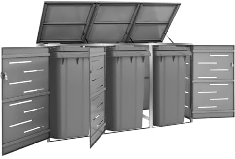Générique Abri pour Trois poubelles 207x77,5x112,5 cm INOX,Maison & Jardin,Produits ménagers,Accessoires pour conteneurs à déchets,Cache-conteneurs à déchets,Anthracite,52.15 KG,149556
