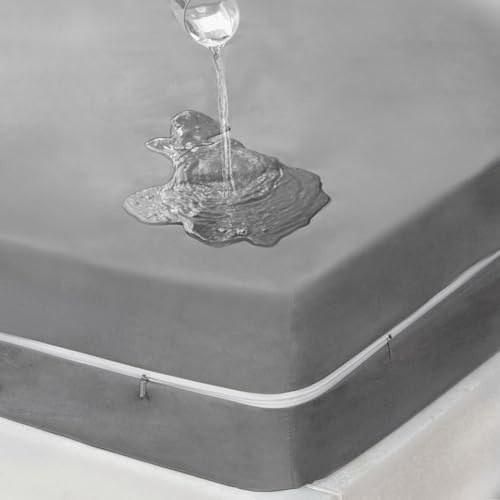 DUJUIKE Wasserdichter Matratzenbezug, Matratzenschoner mit Reißverschluss, wasserdicht, fleckenabweisend, resistent gegen Bettwanzen und Hausstaubmilben, hypoallergen,waschbar(Grau, 140 x 200 x 20 cm)