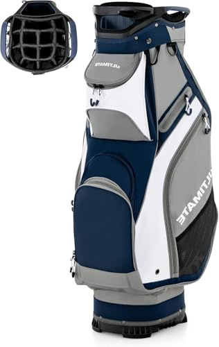 GOPLUS Bolsa de Golf con 14 Compartimentos Superiores, Bolsa para Palos Ligera con 7 Bolsillos con Cremallera, Capucha para Lluvia, Soporte de Golf Portátil con Asa y Correa para Adultos Unisex (Azul)