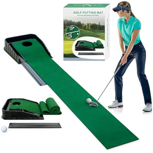 Tappetino da golf con ritorno automatico della palla, 221 cm, portatile, per allenamento di golf, per casa, ufficio, giardino