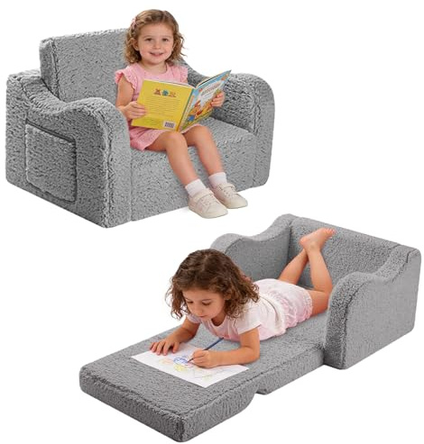 BUERPINKING Sofa Infantil 2 en 1, Sofa Niños Infantil Plegable, Sillones Infantiles Unisex con Funda extraíble