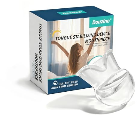 Douzino Tongue Stabilizing Device Mouthpiece - Reusable, BPA-Free Anti Snore Solution & Comfortable Tongue Retainer to Stop Snoring for Better Sleep, Fits Men & Women(L)