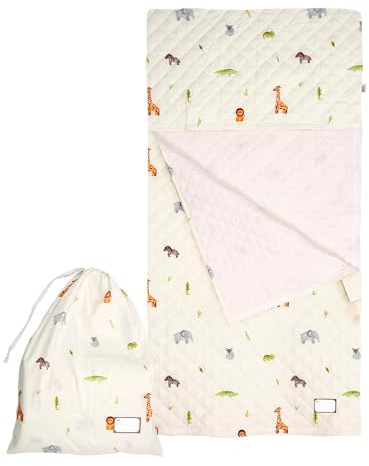 PERLETTI Sac de Couchage Enfant 70x140 cm Coton Matelassé – Sac de Lit Bébé Doux et Respirant – Idéal Crèche, Sieste et Voyage – Léger et Confortable – Motif Montgolfières