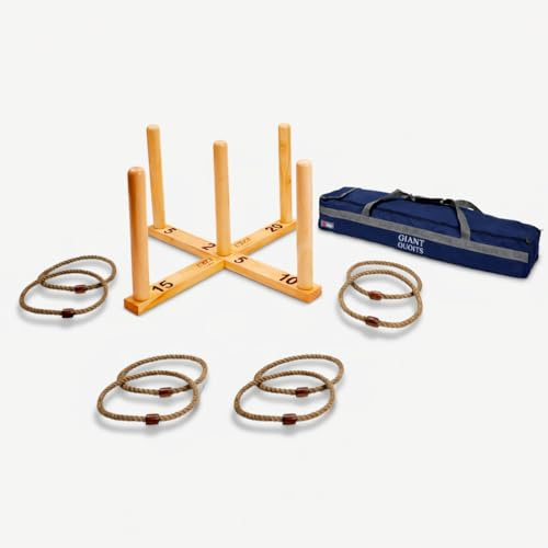Ubergames Giga Quoits XL Jeu de lancer d'anneaux en bois - 100 cm - 8 anneaux - Jeu de lancement extérieur avec anneaux supplémentaires et sac en toile