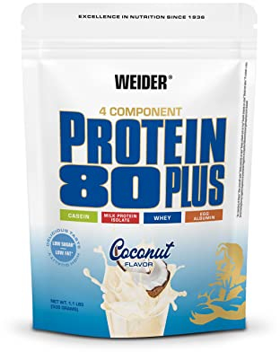 Weider - Protein 80 Plus -wysoka zawartość białka z 80% białka - kremowe shaki z wapniem i witaminą B6 - 500 g - kokos