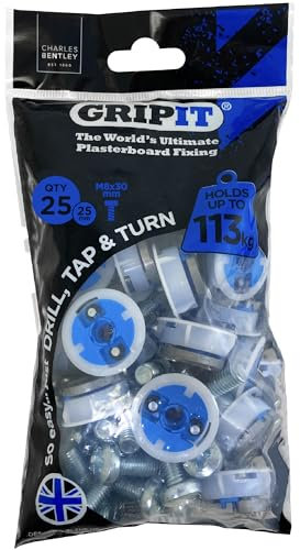 Fijaciones para pladur GripIt Azul 25mm para paredes de entramado - carga máxima 113 Kg (paquete de 25)