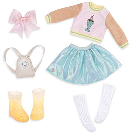 Glitter Girls Deluxe dockkläder 36 cm dockor Sweet Dazzle outfit – topp, kjol, ryggsäck, strumpor – tillbehör för dockor, leksaker från 3 år