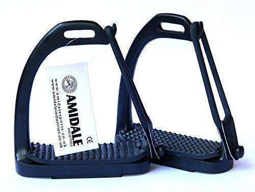 AMIDALE PEACOCK STIRRUPS HORSE EQUESTRIAN SAFETY IRON FILLIS STIRRUPS BLK/PINK/RED/BLUE/SILVER (4.25, BLACK)