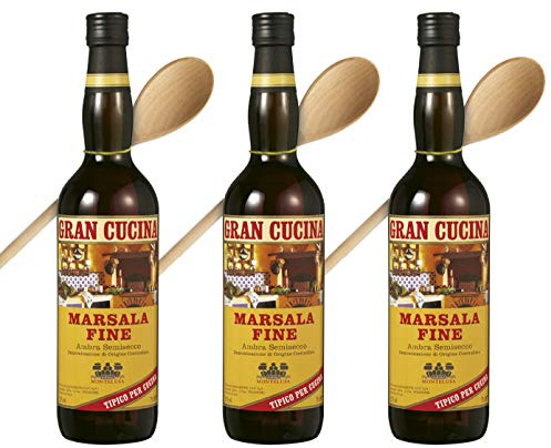 Gran Cucina Marsala Fine DOC 18% vol. mit Kochlöffel (3 x 0,75l) – Feiner Likörwein mit fruchtigem Charakter – Perfekt als Dessertwein oder zum Kochen und Backen