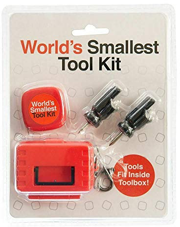 Funtime Gifts WORLD’S SMALLEST TOOL KIT – Miniature Tool Box with Keychain – Includes Tape Measure & 2 Mini Screwdrivers - Fun Mens Gifts, Novelty Keyring, Mini Things & Desk Accessories