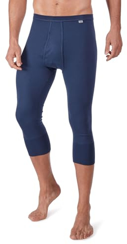 HUBER Men's Long Johns 3/4 with Front Fly Cotton Fine Rib 112313 Navy XXL