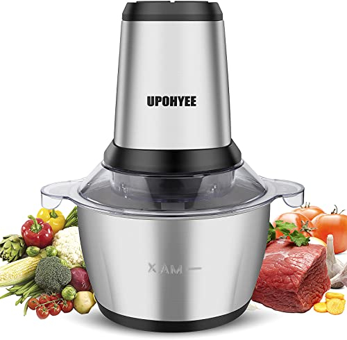 Tritatutto Elettrico 600W Tritatutto da Cucina Elettrico Mini Robot da Cucina con 4 Lame e 2L Ciotola in Acciaio Inox Elettrico Mixer Cucina 2 Velocità per Frutta Verdura Carne Spezie