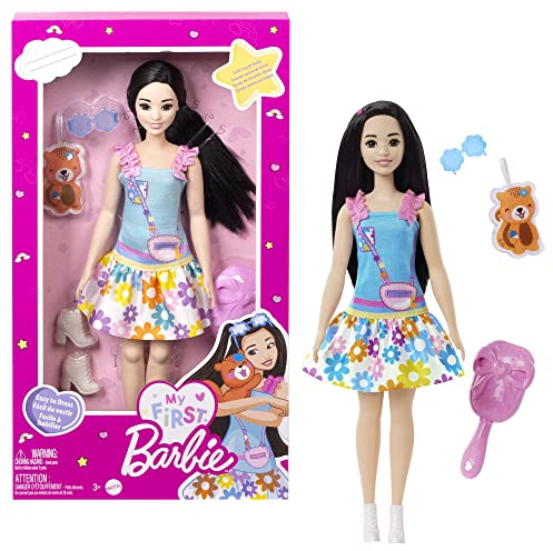 Barbie-Puppe für Vorschulkinder, schwarzes Haar, My First Barbie Renee Puppe, Kinderspielzeug und -geschenke, Plüschfuchs, Zubehör, weicher beweglicher Körper, HLL22