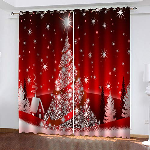 Rideau Salon Occultant Moderne - 3D Sapin De Noel Rouge Motif Rideau Occultant Thermiques Phonique Chambre pour Fille Et Garcon 100X160cm(LxH), Décoration De Fenêtre pour Chambre