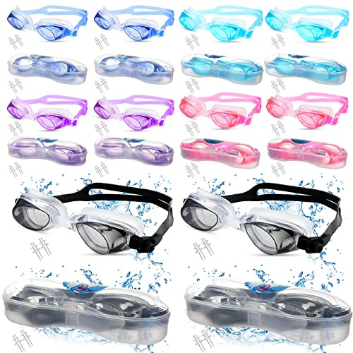Kingdder 20 Pairs Unisex Kids Goggles Bulk for 4-14 Swimming Goggles for Children Anti Fog No Leaking Swim Goggles Pack(Classic Style)
